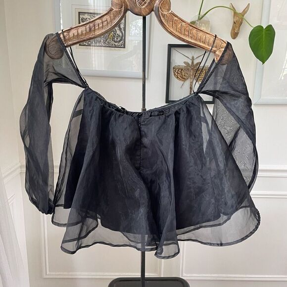 Etophe Studios Off Shoulder Chiffon Swing Crop Top Black S - Picture 7 of 8